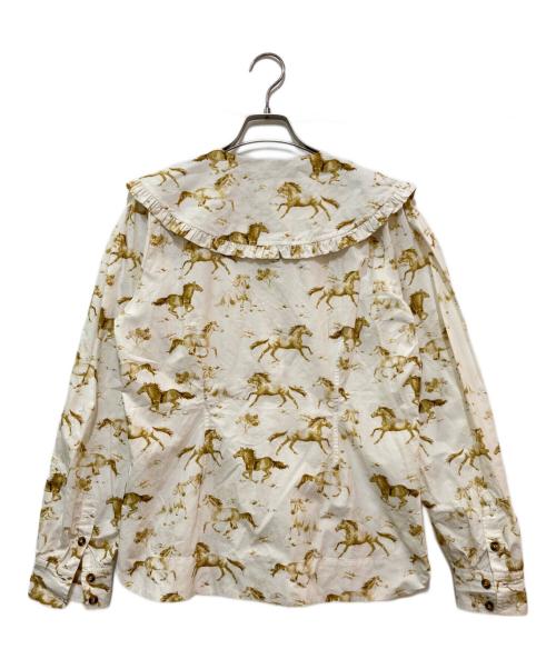 GANNI（ガニー）GANNI (ガニー) フリルカラーブラウス ブラウン×ホワイト サイズ:38の古着・服飾アイテム