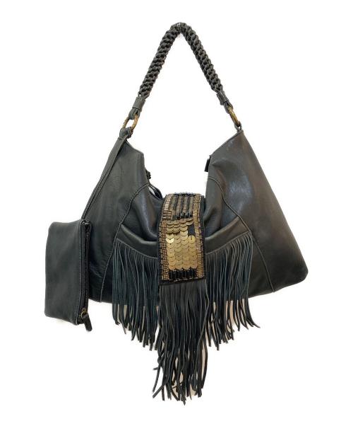 VALENTINO（ヴァレンティノ）VALENTINO (ヴァレンティノ) フリンジスパンコールレザーハンドバッグ ブラックの古着・服飾アイテム