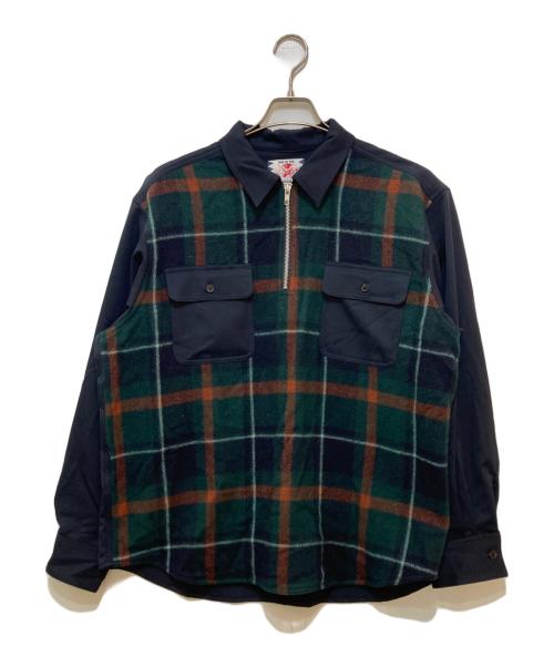 son of the cheese（（サノバチーズ））son of the cheese (サノバチーズ) HALF ZIP PANEL CHECK SHIRT　SC2320-SH04 ネイビー サイズ:Mの古着・服飾アイテム