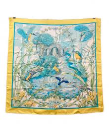 HERMES（エルメス）の古着「カレ90　Au bord de l’eau 翡翠鳥 AT THE WATER'S EDGE @」｜ブルー×イエロー