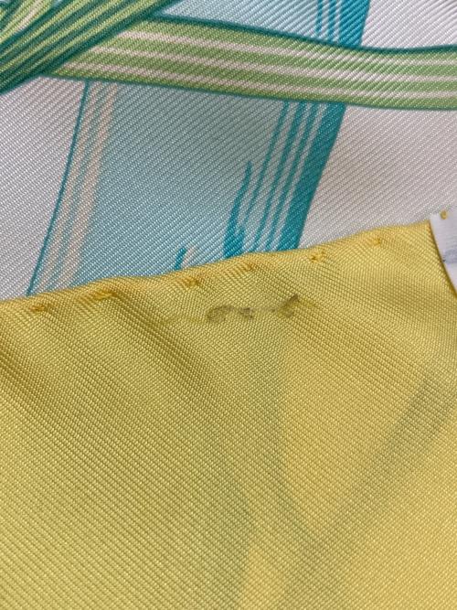 HERMES（エルメス）HERMES (エルメス) カレ90　Au bord de l’eau 翡翠鳥 AT THE WATER'S EDGE @ ブルー×イエローの古着・服飾アイテム