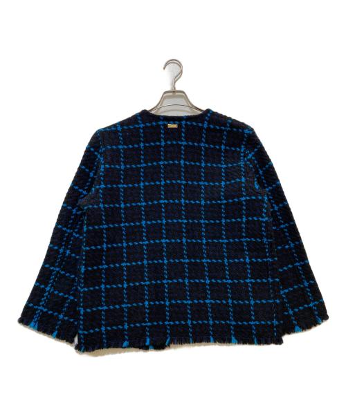 john branigan（ジョンブラニガン）john branigan (ジョンブラニガン) ノーカラーニットジャケット　JB240-MD ネイビー サイズ:不明(実寸をご参照下さい)の古着・服飾アイテム