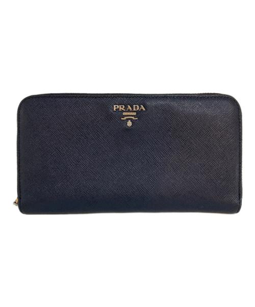 PRADA（プラダ）PRADA (プラダ) サフィアーノ メタルロゴ ラウンドジッフウォレット ネイビーの古着・服飾アイテム