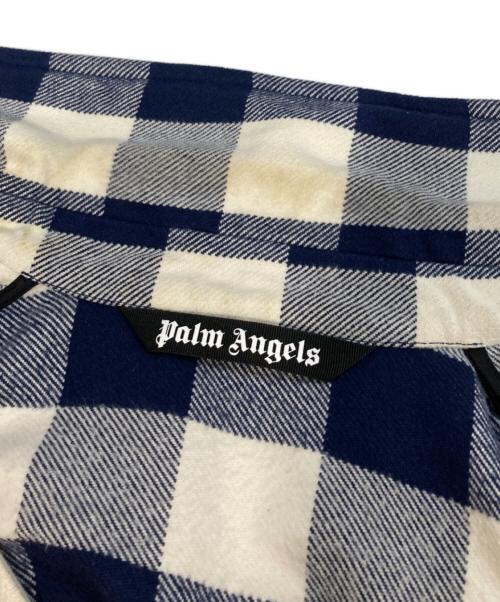 Palm Angels（パーム エンジェルス）Palm Angels (パーム エンジェルス) Logo Printed Checked Overshirt ネイビー×ホワイト サイズ:50の古着・服飾アイテム