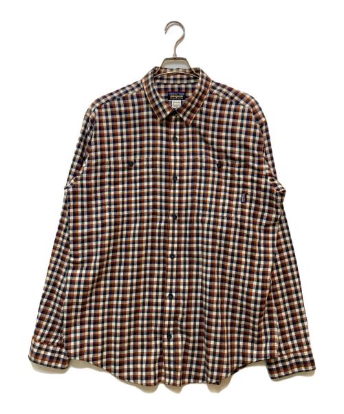 Patagonia（パタゴニア）Patagonia (パタゴニア) L/S Pima Cotton Shirt　53837 ブラウン×ネイビー サイズ:Lの古着・服飾アイテム