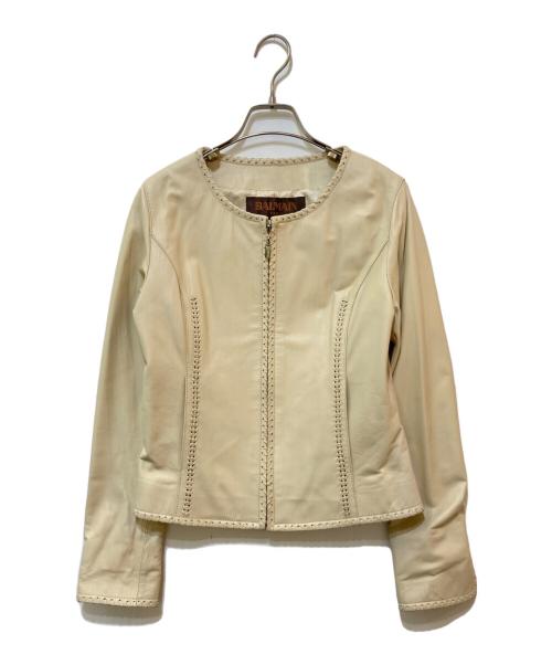 BALMAIN（バルマン）BALMAIN (バルマン) ラムレザーノーカラージャケット ベージュ サイズ:9の古着・服飾アイテム
