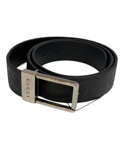 GUCCI（グッチ）GUCCI (グッチ) GGエンボスロゴ レザーベルト ブラックの古着・服飾アイテム
