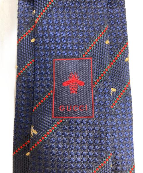 GUCCI（グッチ）GUCCI (グッチ) ビー＆ウェブ ストライプ シルクジャカード ネクタイ ネイビー サイズ:-の古着・服飾アイテム