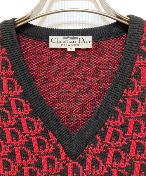 Christian Dior（クリスチャン ディオール）Christian Dior (クリスチャン ディオール) トロッター柄ニット ブラック×レッド サイズ:Mの古着・服飾アイテム