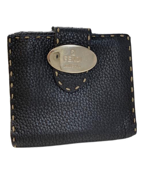 FENDI（フェンディ）FENDI (フェンディ) ローマンレザー折り畳み財布 ブラックの古着・服飾アイテム