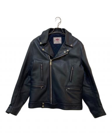 【美品】JAMES GROSE ネイビーレザーダブルライダースジャケット　42 美品 ジェームスグロース James Grose レザージャケット ダブル