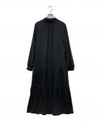 PUPULAププラ）の古着「ONYスムース シャーリングネック ティアードワンピース ロングワンピース　131022」｜ネイビー