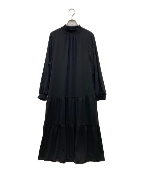 PUPULA（ププラ）PUPULA (ププラ) ONYスムース シャーリングネック ティアードワンピース ロングワンピース　131022 ネイビー サイズ:38の古着・服飾アイテム