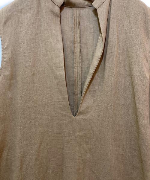 Loungedress（ラウンジドレス）Loungedress (ラウンジドレス) リネンVフレンチワンピース ブラウン サイズ:FREEの古着・服飾アイテム
