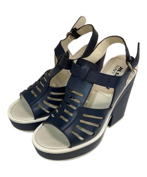 JIL SANDER NAVY（ジルサンダー ネイビー）JIL SANDER NAVY (ジルサンダー ネイビー) カットワークレザーサンダル ネイビー サイズ:38の古着・服飾アイテム