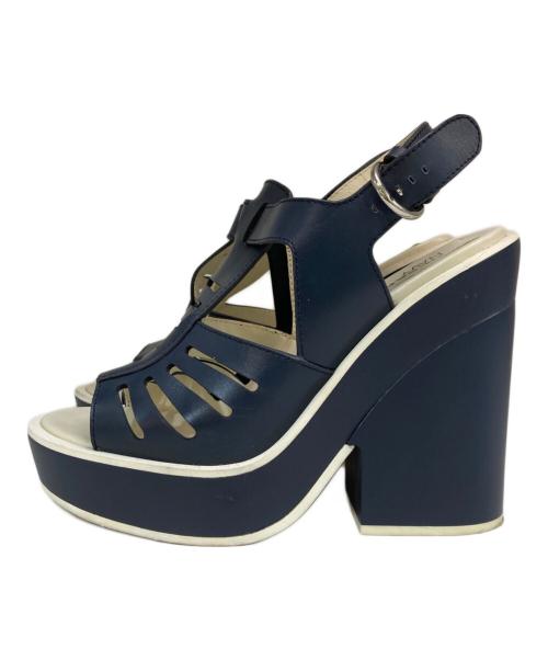 JIL SANDER NAVY（ジルサンダー ネイビー）JIL SANDER NAVY (ジルサンダー ネイビー) カットワークレザーサンダル ネイビー サイズ:38の古着・服飾アイテム