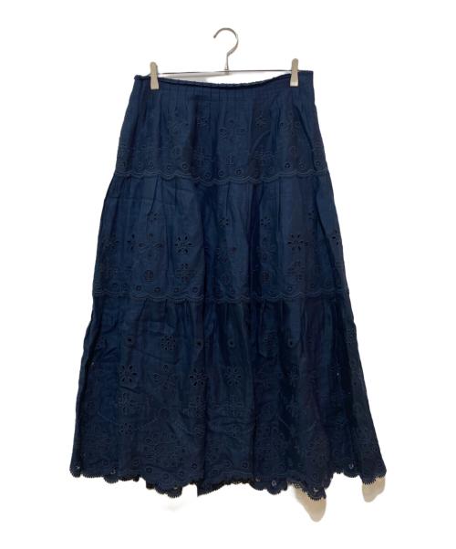 POLO RALPH LAUREN（ポロ・ラルフローレン）POLO RALPH LAUREN (ポロ・ラルフローレン) リネンカットワーク刺繍スカート ネイビー サイズ:4の古着・服飾アイテム