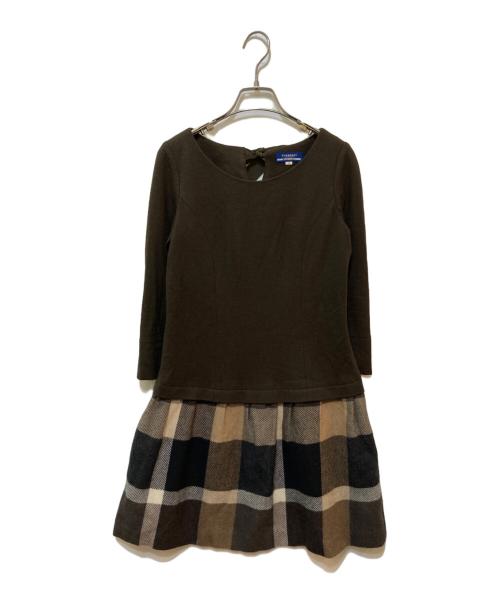 BURBERRY BLUE LABEL（バーバリーロンドンブルーレーベル）BURBERRY BLUE LABEL (バーバリーロンドンブルーレーベル) ノバチェック切替ワンピース ブラウン サイズ:36の古着・服飾アイテム