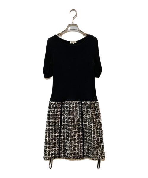 自由区（ジユウク）自由区 (ジユウク) ノーカラーツイードジャケットワンピースセットアップ ブラック サイズ:38の古着・服飾アイテム