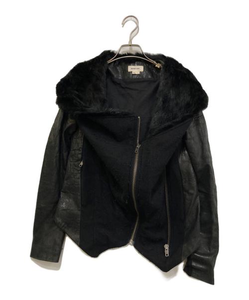 HELMUT LANG（ヘルムートラング）HELMUT LANG (ヘルムートラング) ラビットファーラムレザーウール切替ライダースジャケット ブラック サイズ:Pの古着・服飾アイテム