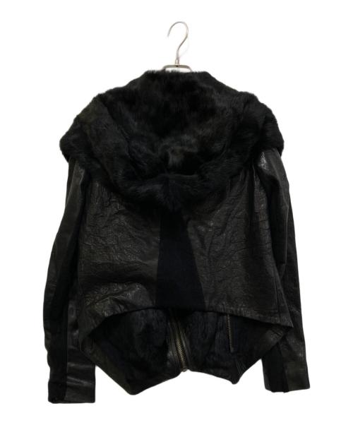 HELMUT LANG（ヘルムートラング）HELMUT LANG (ヘルムートラング) ラビットファーラムレザーウール切替ライダースジャケット ブラック サイズ:Pの古着・服飾アイテム