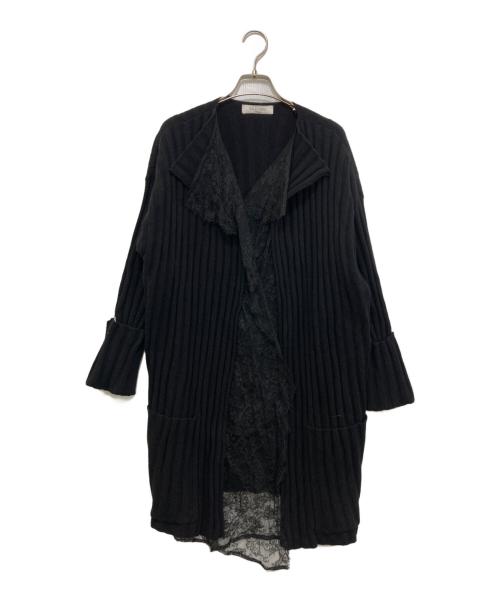 VALENTINO（ヴァレンティノ）VALENTINO (ヴァレンティノ) カシミヤ混レース装飾ガウンカーディガン ブラック サイズ:Lの古着・服飾アイテム