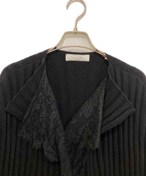 VALENTINO（ヴァレンティノ）VALENTINO (ヴァレンティノ) カシミヤ混レース装飾ガウンカーディガン ブラック サイズ:Lの古着・服飾アイテム