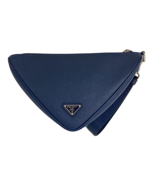 PRADA（プラダ）PRADA (プラダ) エンボス トライアングルロゴサフィアーノレザークラッチバッグ　2NE054 ブルーの古着・服飾アイテム