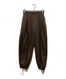 ETRE TOKYO（エトレトウキョウ）の古着「ドロストヘムリネンワイドパンツ」｜ブラウン