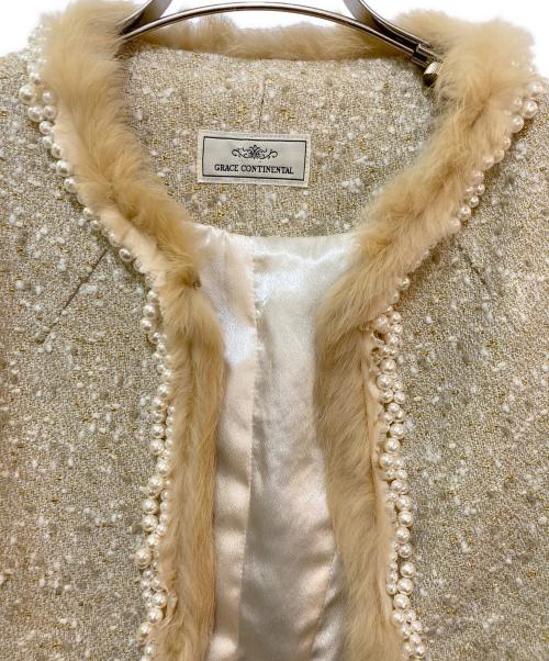 GRACE CONTINENTAL（（グレースコンチネンタル）GRACE CONTINENTAL (（グレースコンチネンタル) ラビットファー装飾ツイードジャケット ベージュ サイズ:Mの古着・服飾アイテム