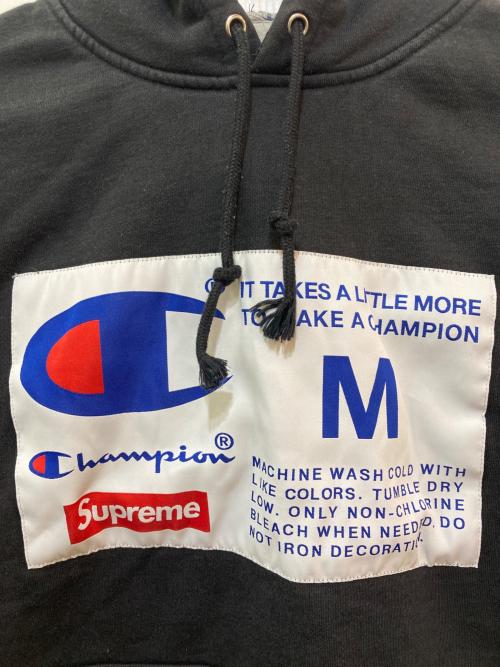 Champion（チャンピオン）Champion (チャンピオン) Supreme (シュプリーム) Label Hooded Sweatshirt ブラック サイズ:Mの古着・服飾アイテム