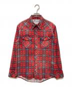 VISVIMビズビム）の古着「cross ruffled sleeve denim plaid shirt」｜レッド