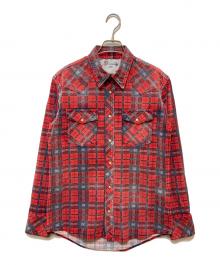 VISVIM（ビズビム）の古着「cross ruffled sleeve denim plaid shirt」｜レッド