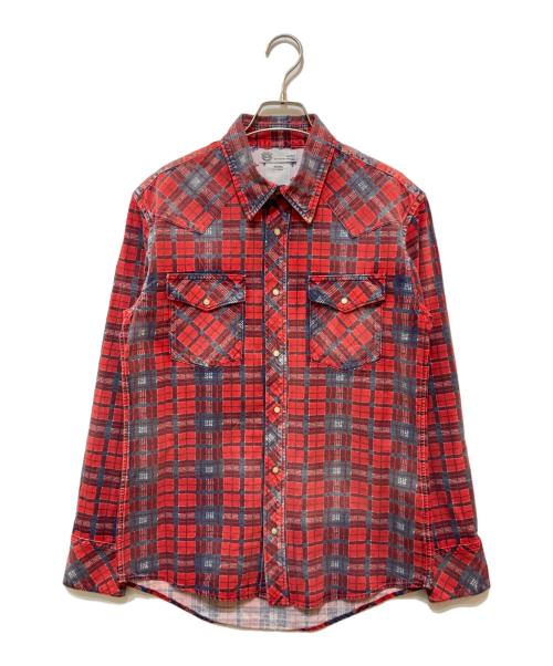 VISVIM（ビズビム）VISVIM (ビズビム) cross ruffled sleeve denim plaid shirt レッド サイズ:1の古着・服飾アイテム