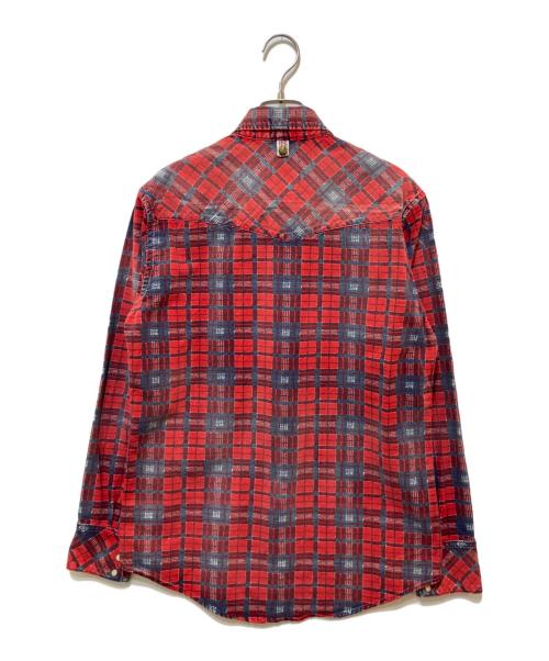 VISVIM（ビズビム）VISVIM (ビズビム) cross ruffled sleeve denim plaid shirt レッド サイズ:1の古着・服飾アイテム