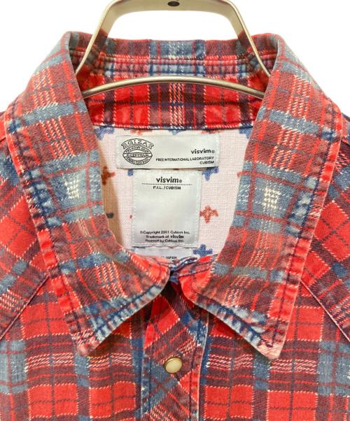 VISVIM（ビズビム）VISVIM (ビズビム) cross ruffled sleeve denim plaid shirt レッド サイズ:1の古着・服飾アイテム