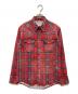 VISVIM（ビズビム）の古着「cross ruffled sleeve denim plaid shirt」｜レッド