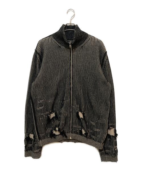 MM6 Maison Margiela（エムエムシックスメゾンマルジェラ）MM6 Maison Margiela (エムエムシックスメゾンマルジェラ) Distressed Rib Zip Cardigan ブラック サイズ:XLの古着・服飾アイテム