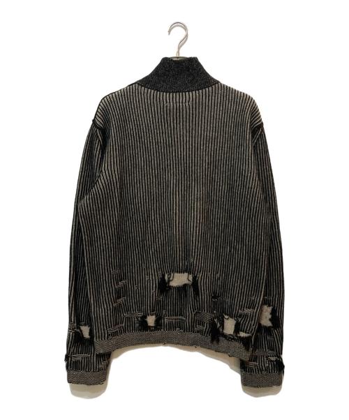 MM6 Maison Margiela（エムエムシックスメゾンマルジェラ）MM6 Maison Margiela (エムエムシックスメゾンマルジェラ) Distressed Rib Zip Cardigan ブラック サイズ:XLの古着・服飾アイテム