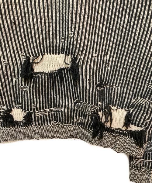 MM6 Maison Margiela（エムエムシックスメゾンマルジェラ）MM6 Maison Margiela (エムエムシックスメゾンマルジェラ) Distressed Rib Zip Cardigan ブラック サイズ:XLの古着・服飾アイテム