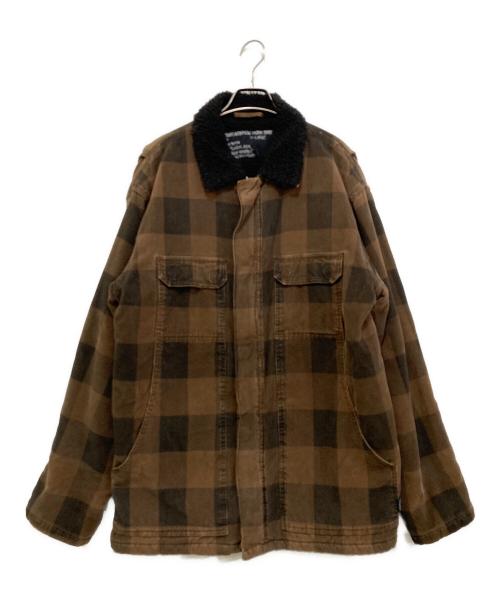 stussy（ステューシー）stussy (ステューシー) ジップアップボアチェックブルゾン ブラウン サイズ:XLARGEの古着・服飾アイテム
