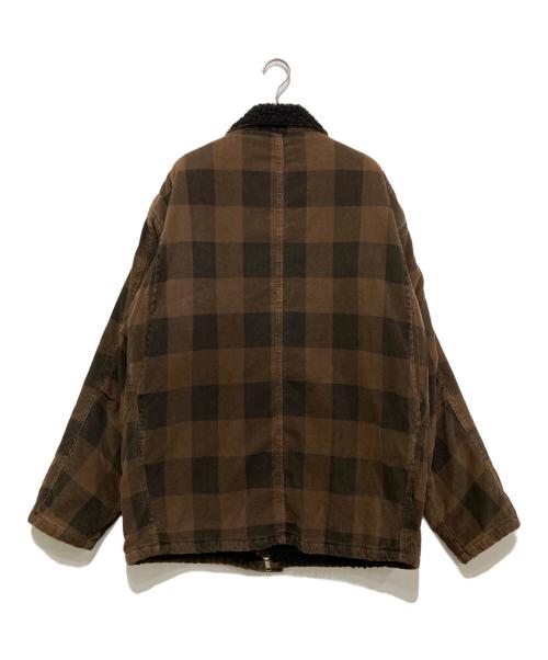 stussy（ステューシー）stussy (ステューシー) ジップアップボアチェックブルゾン ブラウン サイズ:XLARGEの古着・服飾アイテム