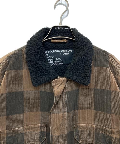 stussy（ステューシー）stussy (ステューシー) ジップアップボアチェックブルゾン ブラウン サイズ:XLARGEの古着・服飾アイテム