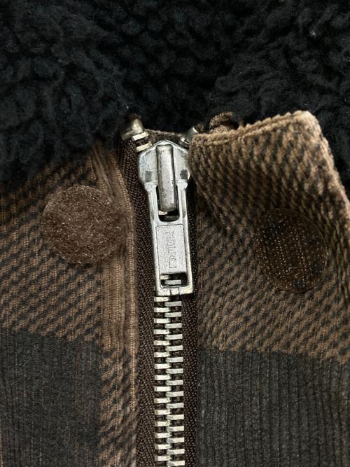 stussy（ステューシー）stussy (ステューシー) ジップアップボアチェックブルゾン ブラウン サイズ:XLARGEの古着・服飾アイテム