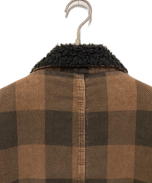 stussy（ステューシー）stussy (ステューシー) ジップアップボアチェックブルゾン ブラウン サイズ:XLARGEの古着・服飾アイテム