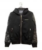 GIVENCHYジバンシィ）の古着「レザー切り替え フーデッド ジップアップジャケット　BM00CB60DH」｜ブラック