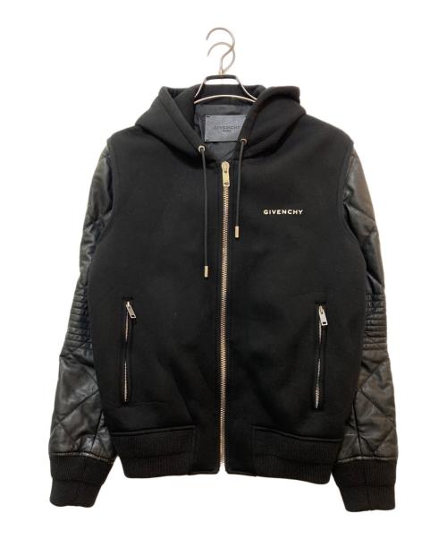 GIVENCHY（ジバンシィ）GIVENCHY (ジバンシィ) レザー切り替え フーデッド ジップアップジャケット　BM00CB60DH ブラック サイズ:48の古着・服飾アイテム