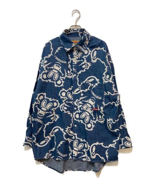 Hysteric Glamour（ヒステリックグラマー）Hysteric Glamour (ヒステリックグラマー) FIRE BEAR柄 オーバーサイズデニムシャツ インディゴ サイズ:FREEの古着・服飾アイテム