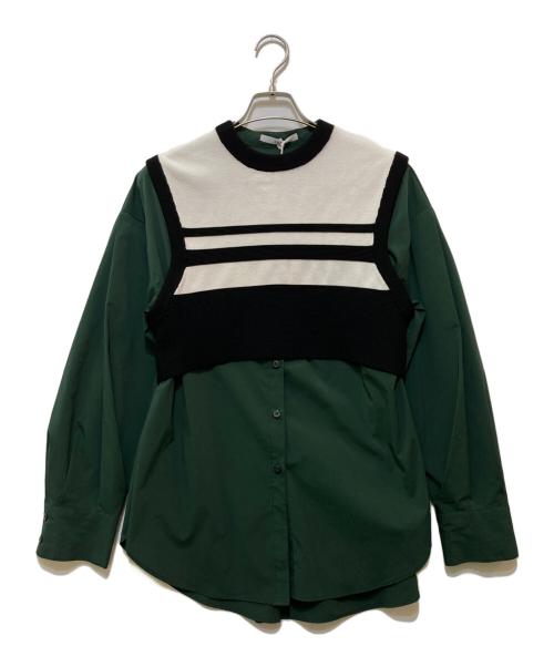 UN3D.（アンスリード）UN3D. (アンスリード) ベストレイヤードバンドカラーシャツ グリーン サイズ:36の古着・服飾アイテム