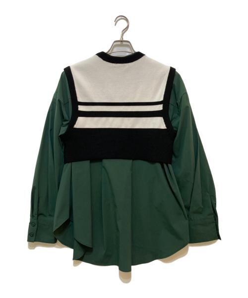 UN3D.（アンスリード）UN3D. (アンスリード) ベストレイヤードバンドカラーシャツ グリーン サイズ:36の古着・服飾アイテム